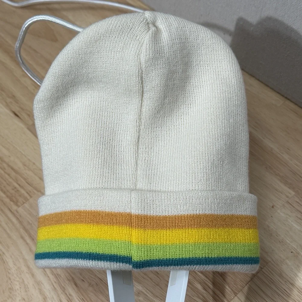 Care Bears Beanie Hat NWT White Rainbow Stripe Cheer Grumpy Funshine Bear Kawaii